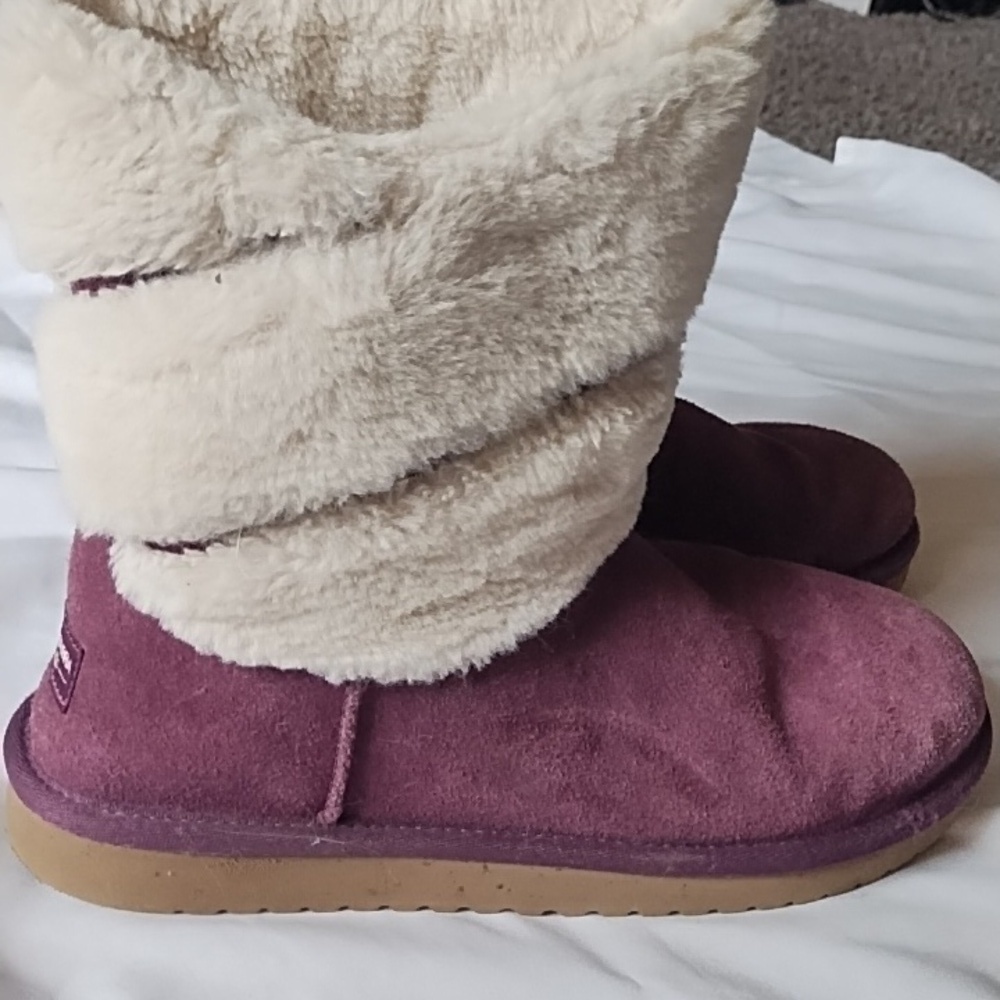 Koolaburra Ugg Boots SzW8 Dezi Short Mid Calf Plush Faux Fur Suede Plum